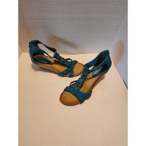 Patrizia by Spring Step Sandals Womens 9.5  Poppy T-Strap Turquoise Blue Wedge